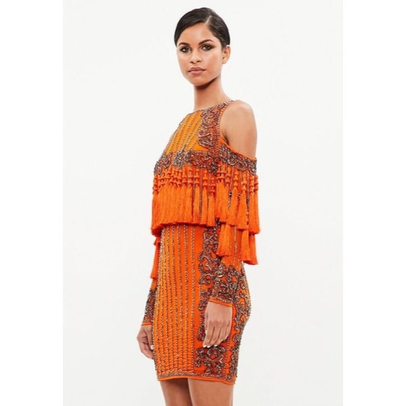 orange tassel dress